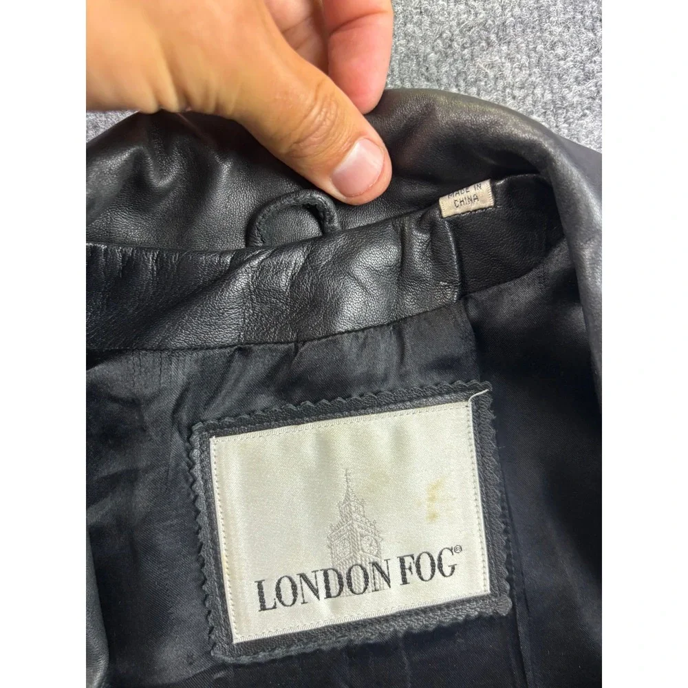 London Fog Leather Blazer Jacket Mens Medium Black Single Button Longline Coat